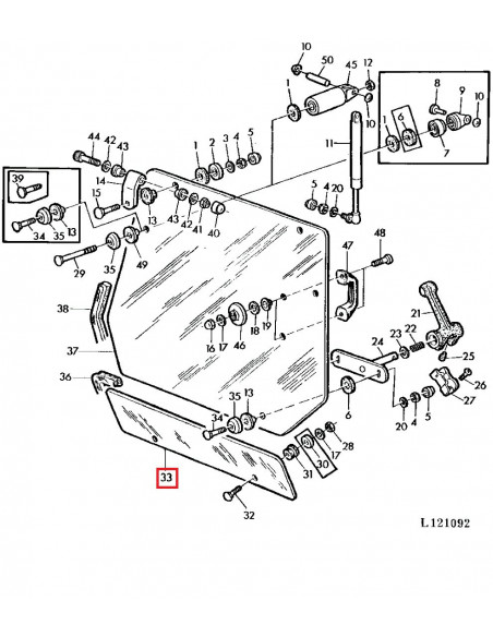 Cristal Trasero Inferior Tractor John Deere S/40-50 para Cabinas MC1