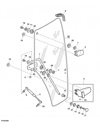 Cristal de puerta Derecha Tractores John Deere 6 Agujeros R198625