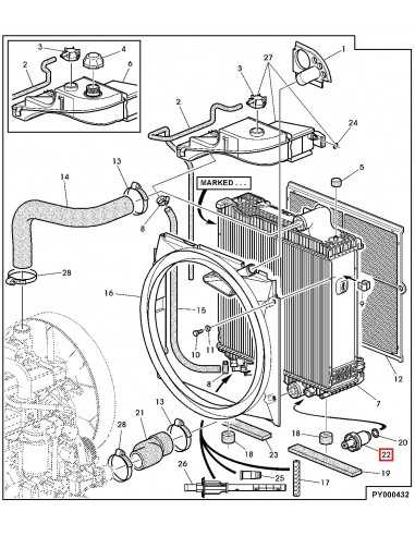 Termostato Original Radiador Tractores John Deere de 4 Cilindros  6020, 6120, 6220, 6320, 6420, 6520, y 6620