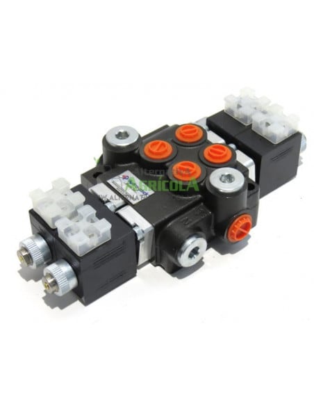 Distribuidor Hidráulico eléctrico 2 cuerpos 3/8" doble efecto circuito abierto