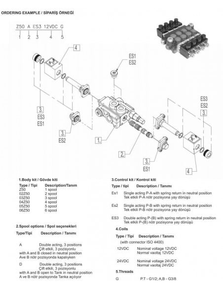 Distribuidor Hidráulico eléctrico 2 cuerpos 3/8" doble efecto circuito abierto