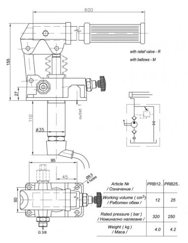 Bomba Hidraulica manual 25cc simple efecto con depósito de 3 litros