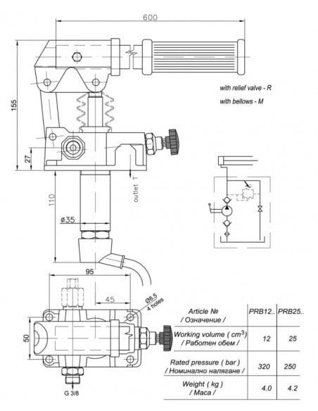 Bomba Hidraulica manual 25cc simple efecto con depósito de 3 litros