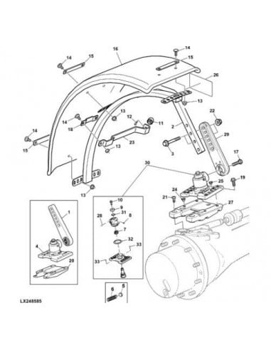 Brazo para soporte con sistema de giro para guardabarros tractor John Deere