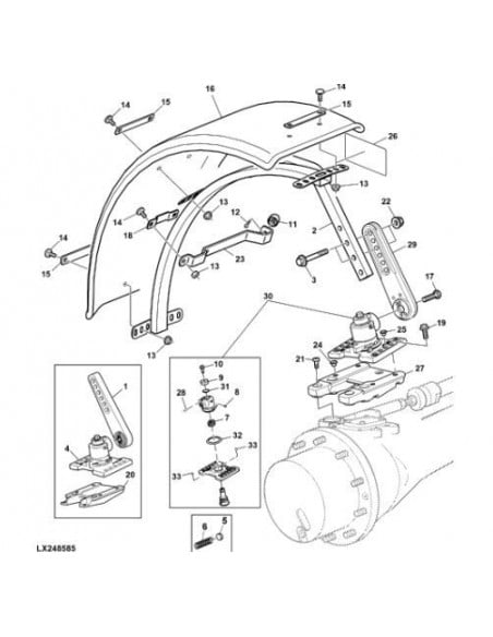 Brazo para soporte con sistema de giro para guardabarros tractor John Deere