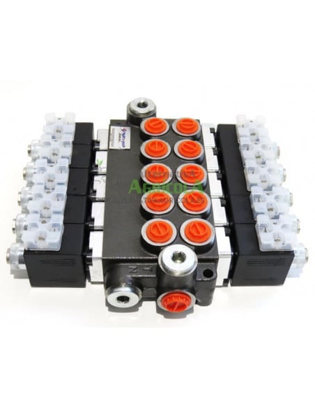 Distribuidor Hidráulico eléctrico 5cuerpos 3/8" doble efecto circuito abierto