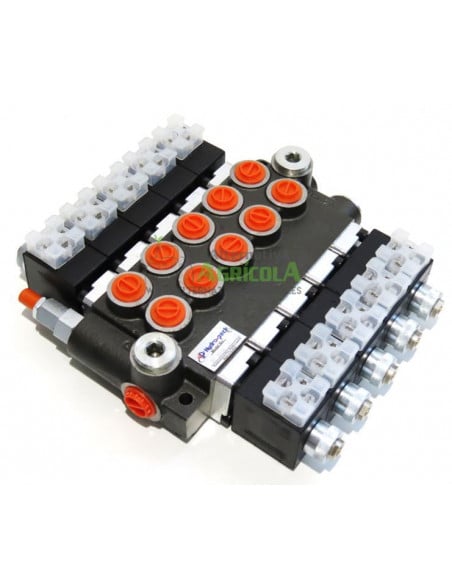 Distribuidor Hidráulico eléctrico 5cuerpos 3/8" doble efecto circuito abierto