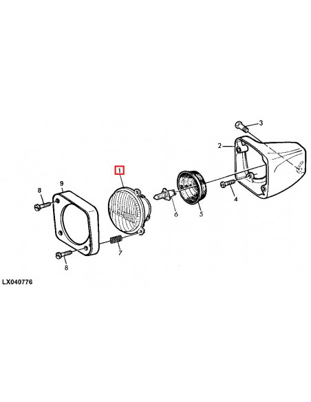 Óptica Delantera derecha para Tractores John Deere Series 30 y 40 Lámpara Foco Europeo - Ø 129 mm