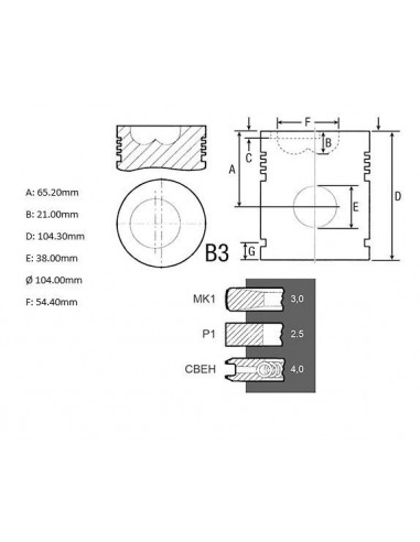 Pistón motor Ø 104mm para tractor con turbo New Holland, Ford, Fiat