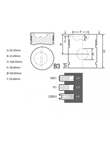 Pistón motor Ø 104mm para tractor con turbo New Holland, Ford, Fiat