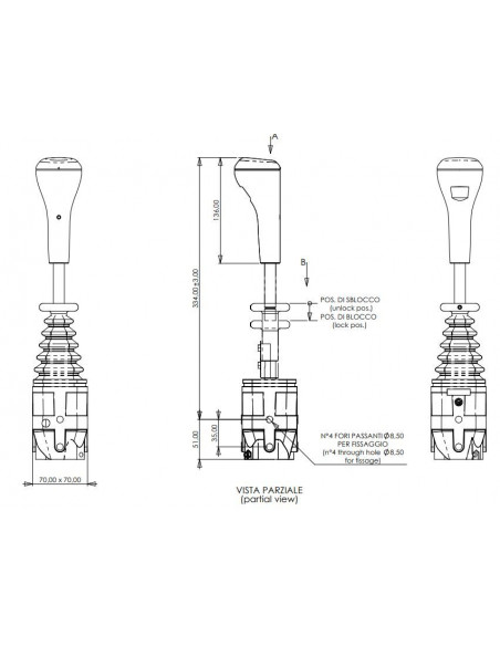 Joystick palanca 4 funciones para sirgas de cable