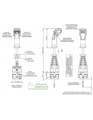 Joystick de 2 pulsadores con palanca 4 funciones para sirgas con bloqueo