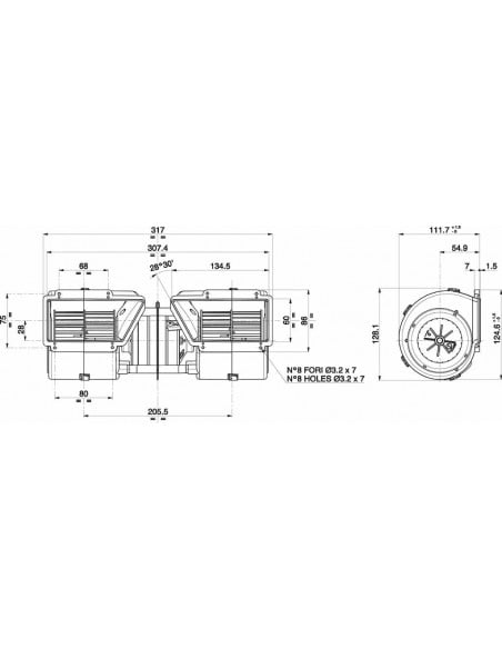 Electro Ventilador aire centrífugo SPAL 12v 2 ejes 3 vel. para cabinas 005-A45-02