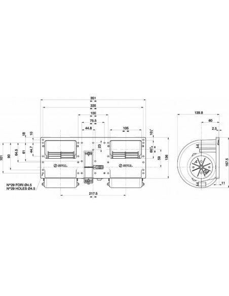Ventilador centrífugo SPAL 24v doble 006-B40-22