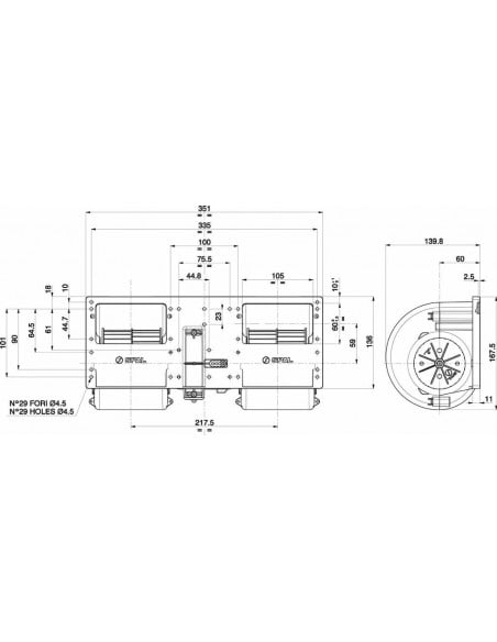 Electro Ventilador aire centrífugo SPAL 24v 2 ejes 3 vel. para cabinas 006-B50-22