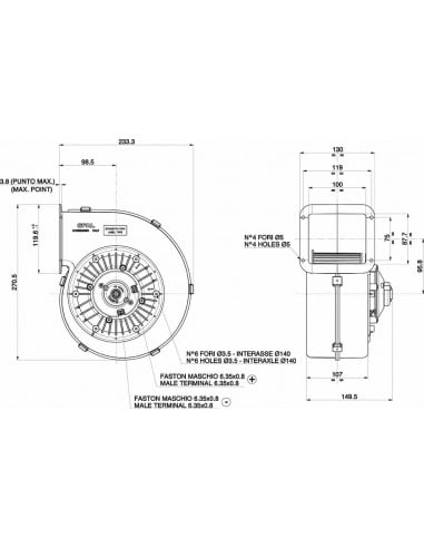 Ventilador centrífugo simple SPAL 12v 3 vel. Derecha 004-A42-28D