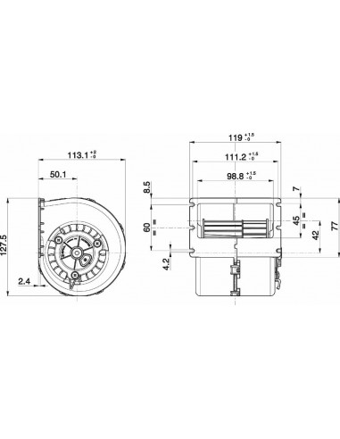 Ventilador centrífugo simple SPAL 12v 3 vel. 008-A100-93D