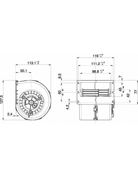 Ventilador centrífugo simple SPAL 12v 3 vel. 008-A100-93D
