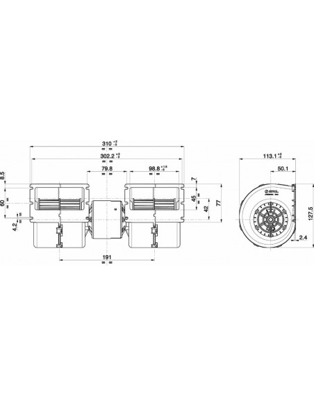 Ventilador centrífugo SPAL 24v doble 008-B45-02
