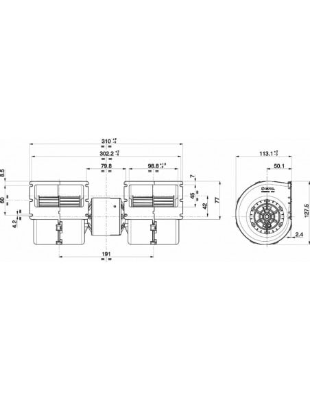 Electro Ventilador aire  centrífugo marca SPAL 24v 2 ejes 4 vel. para cabinas