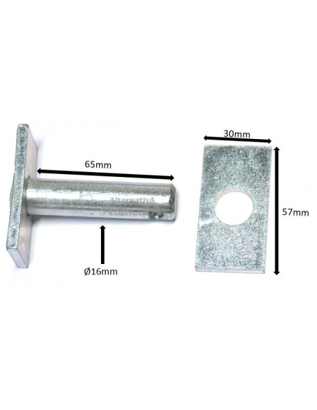 Pasador cabeza cuadrada con chapa para tensor vertical 16x64mm