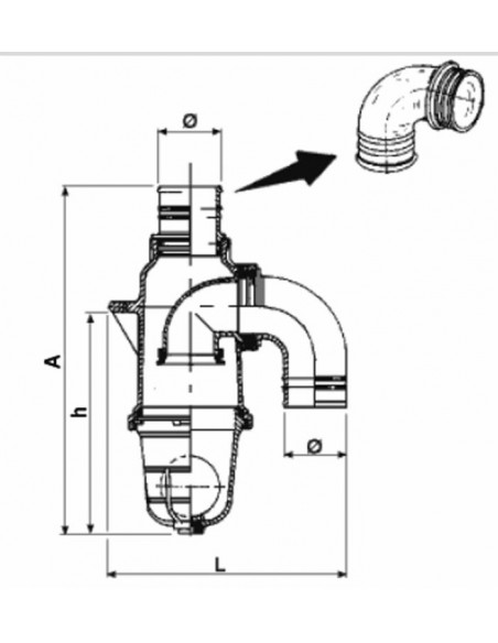Válvula sifón toma recta Ø80mm