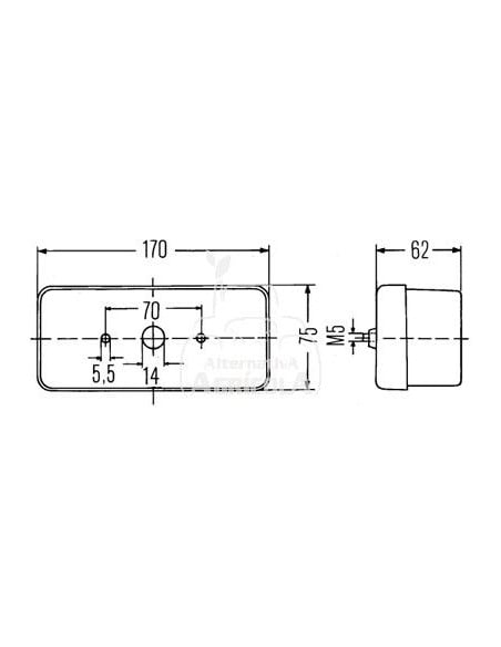 Piloto trasero derecho con clips - 170 x 75 mm Case, John Deere 3145943R91