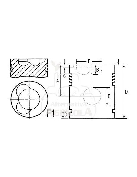 Pistón y pasador estándar Ø 116 mm John Deere AR93629