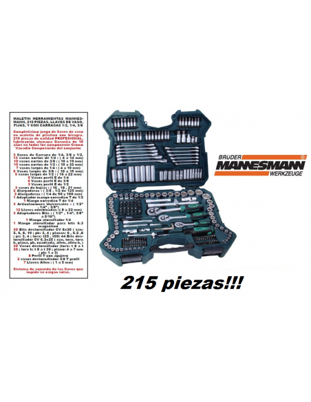 Maletín herramientas 215 piezas Mannesman