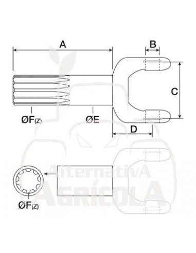 Semi eje derecha interior - L 900 mm Case-IH, Ford, John Deere 3230278R1