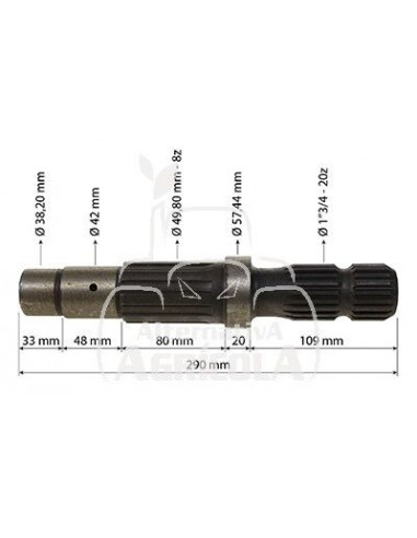 EJE TOMA DE FUERZA 1'' 3/4 - Z20 - L 290 MM