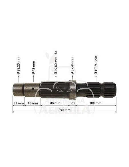 EJE TOMA DE FUERZA 1'' 3/4 - Z20 - L 290 MM