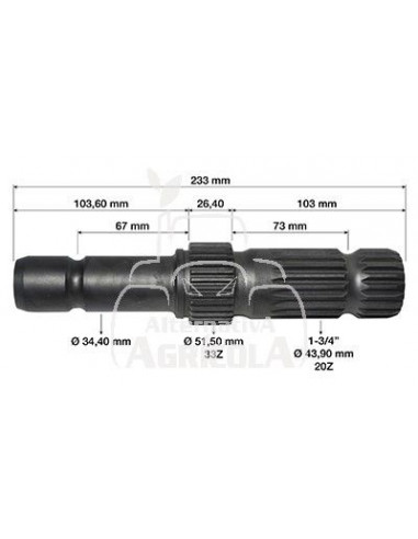 EJE TOMA DE FUERZA 1'' 3/4 - Z20 - L 233 MM