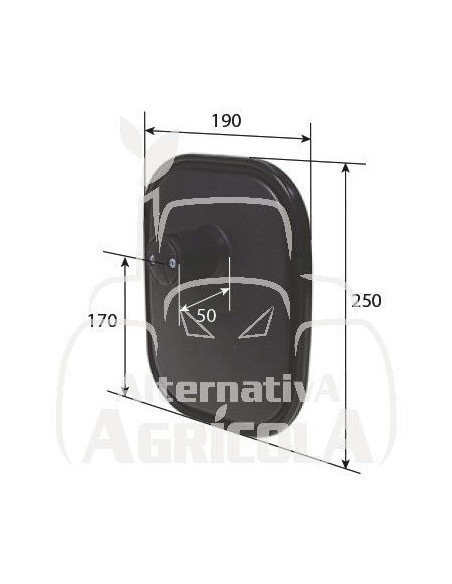 Espejo retrovisor 258 x 200 mm varilla Ø 10 mm curvo