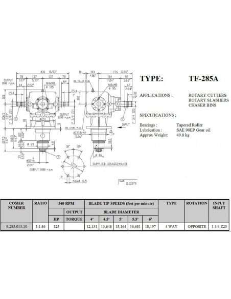 GRUPO COMER 125CV 540rpm RELACIÓN [1:1.86] TF-285A