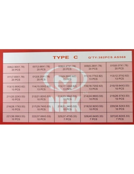 Caja gomas tóricas metrica 386 piezas