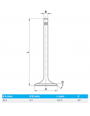 VÁLVULA DE ESCAPE Ø 36.6 X 9.5 MM - L 123.3 MM - 45°