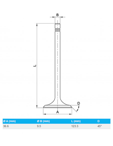 VÁLVULA DE ESCAPE Ø 36.6 X 9.5 MM - L 123.3 MM - 45°
