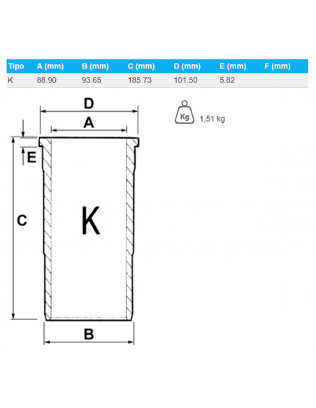 CAMISA DE CILINDRO TERMINADA Ø 88.90 X 93.65 MM - L 185.73 MM