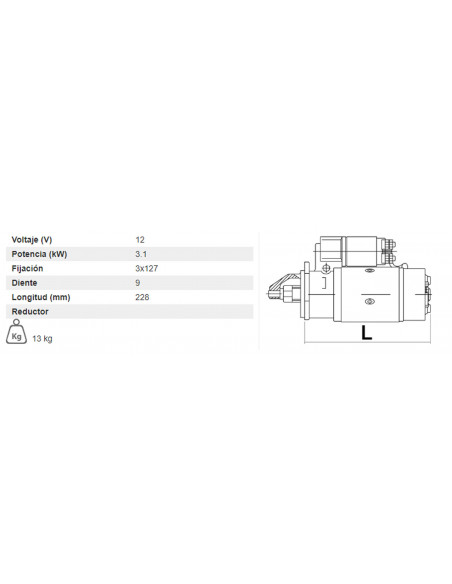 MOTOR DE ARRANQUE 12V - 3,1 KW