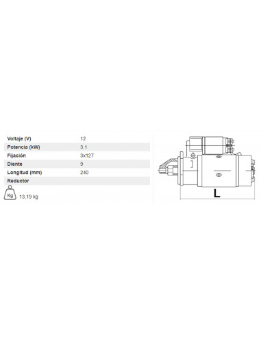 MOTOR DE ARRANQUE 12V - 3,1 KW