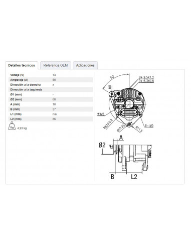 ALTERNADOR 12V/14V 55A