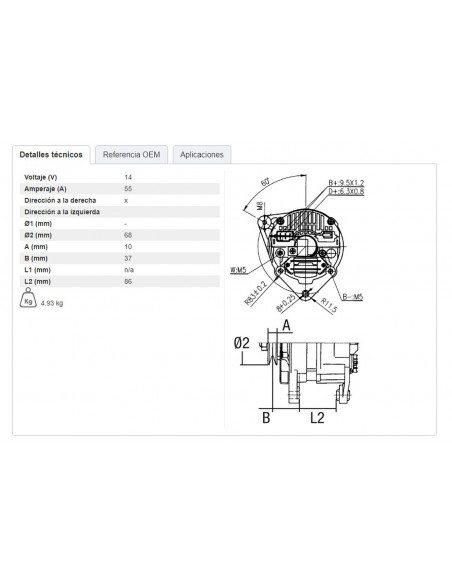 ALTERNADOR 12V/14V 55A