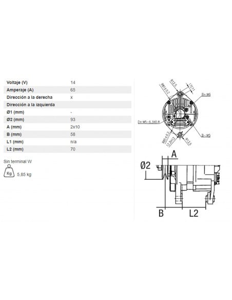 Alternador 14 V 65 Ah Case, Ford, Same 46231758