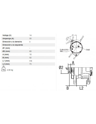 Alternador 12V/14V 95A para tractores agrícolas