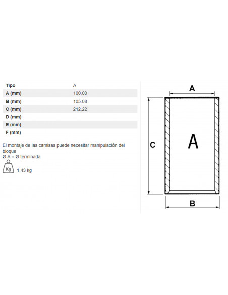 CAMISA DE CILINDRO SEMITERMINADA Ø 100 X 105.08 MM - L 212.22 MM