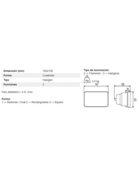 Óptica faro delantero con lámpara H4 tractor Case, John Deere (comprobar info)
