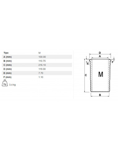CAMISA DE CILINDRO TERMINADA Ø 100 X 110.75 MM - L 216 MM