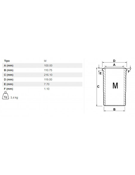 CAMISA DE CILINDRO TERMINADA Ø 100 X 110.75 MM - L 216 MM
