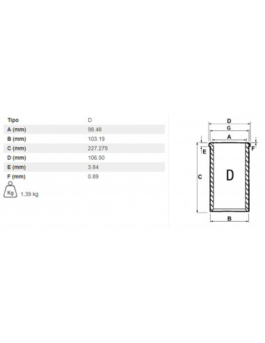 CAMISA DE CILINDRO TERMINADA Ø98.48 X 103.19 MM - L227.279 MM - CON CORTAFUEGOS